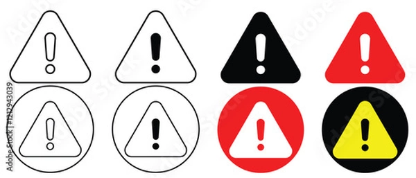 Fototapeta Warning icon vector illustration. Danger, Caution or Alert Risk Warning sign Vector Symbol design. Set of exclamation mark in triangle shape,  Safety notice sign and symbol. Vector illustration.