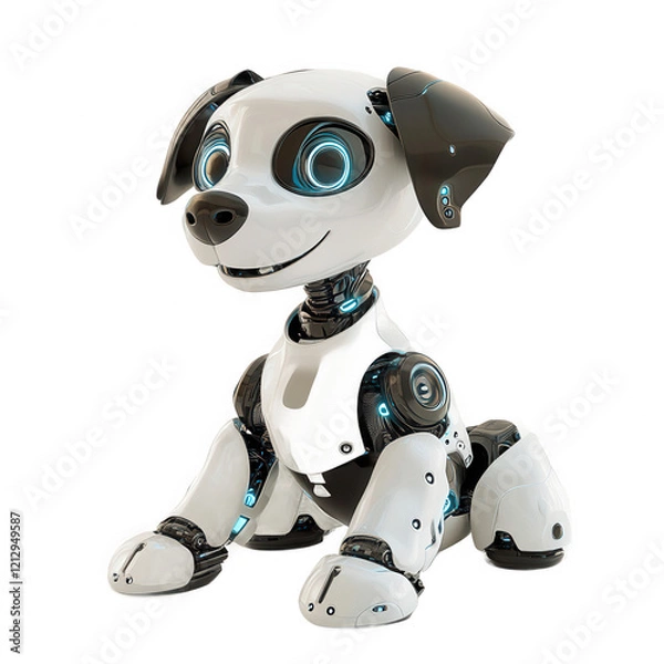 Obraz Adorable Robotic Canine with Glowing Eyes Png Background