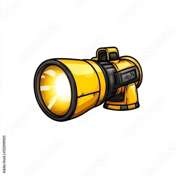 Fototapeta A bright yellow spotlight designed for outdoor adventures, showcasing its large lens and durable handle for easy transportation.