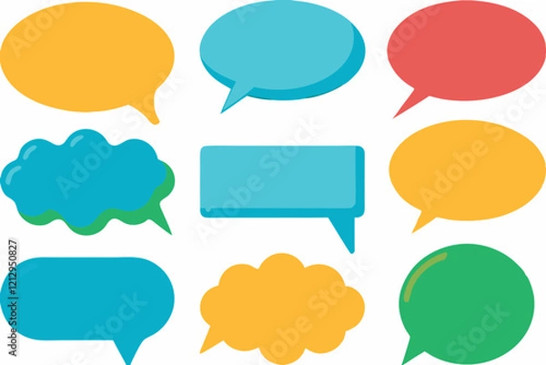 Fototapeta Speech bubbles in multiple colors and shapes. each separated with even distance 
