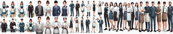 Fototapeta vector set of hotel waiter parts in work uniforms