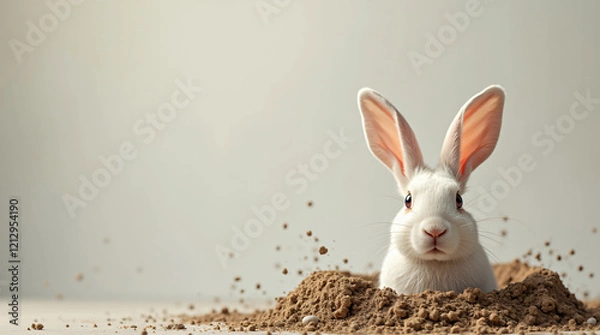 Fototapeta white rabbit coming out of the hole