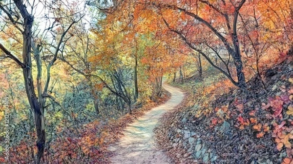 Obraz Autumnal Path Through Vibrant Forest