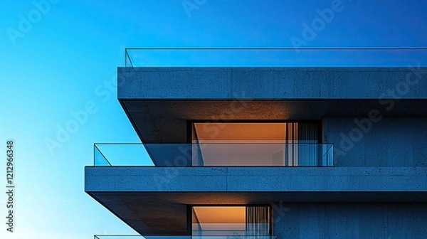 Obraz Modern apartment building dusk balcony view.