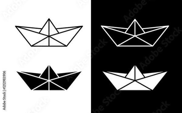 Fototapeta Paper boat icon. Symbol of travel or sailing, change or freedom. Children's symbol of hope. A boat folded from a sheet of paper or newspaper.