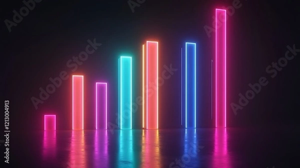 Obraz Futuristic neon bar graph illustrating financial trends with glowing colors