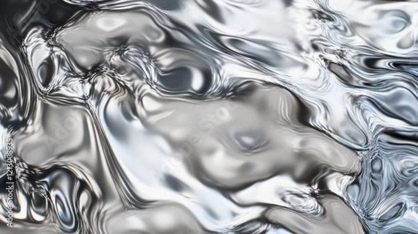 Fototapeta Rippled liquid surface with metallic highlights and flowing patterns. A creative and minimalist texture for artistic and conceptual projects.