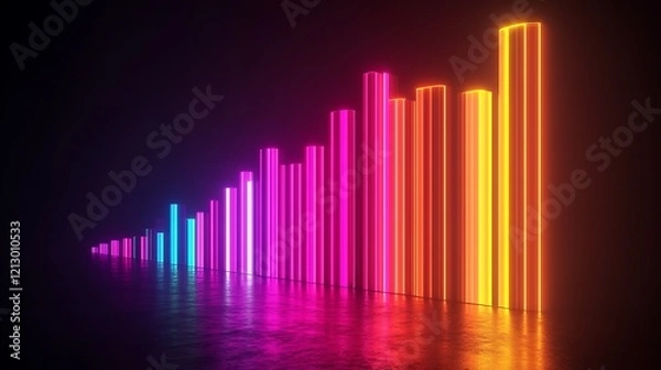 Obraz Glowing digital bar graph representing economic progress in vibrant neon tones