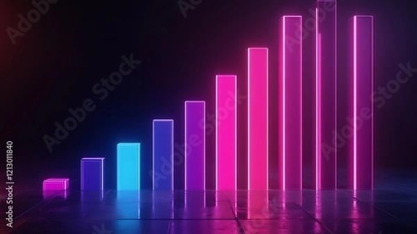 Obraz Digital bar graph with neon tones showing upward financial trends