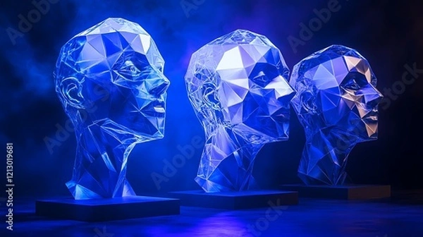 Obraz Crystalline Head Sculptures Illuminated In Blue Light