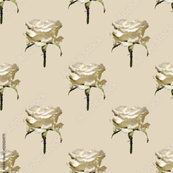 Obraz Seamless vector artistic white roses pattern
