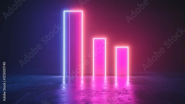Obraz Financial growth depicted in a digital bar graph with bright neon lights