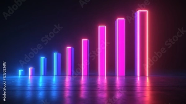 Obraz Futuristic digital bar graph in neon tones illustrating economic progress