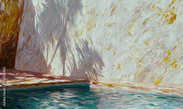Fototapeta Serene Sunlit Reflections: An Artistic Exploration of Tranquil Poolside Shadows and Water in Pastel Hues