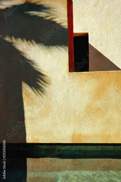 Fototapeta Modern Architectural Abstract with Play of Shadows on Textured Wall in Minimalist Composition