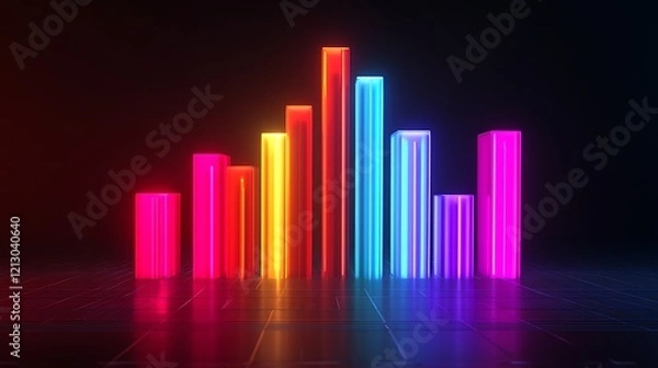 Obraz Bright neon digital bar graph representing economic success