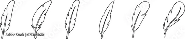 Obraz Bird feather icons set. Simple black symbols with different feathers from bird wings. line style vector for apps website isolated on transparent background