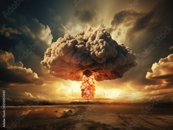 Obraz Nuclear Bomb Explosion - Devastating Mushroom Cloud with Explosive Power & Fire