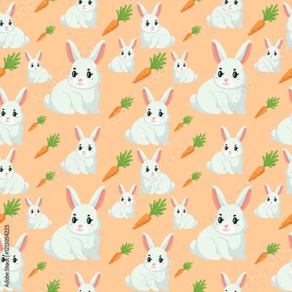 Fototapeta seamless pattern with cute bunny and carrot flat vector illustration