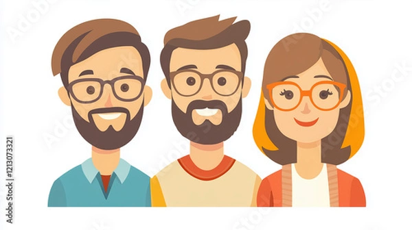Fototapeta Illustration, ,flat design, only a happy caucasian american family with father mother and child, isolated on white. Togetherness theme. Family close together, love between partners and child.