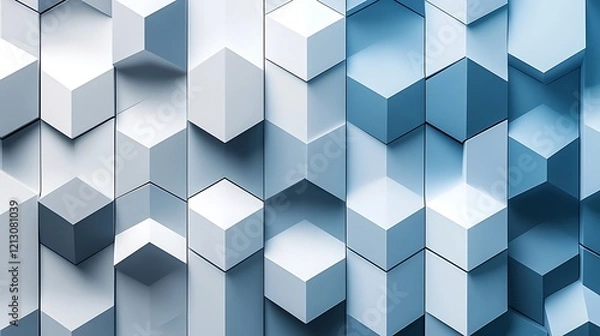 Fototapeta Contemporary Background of Interlocking Gray and Blue Cubic Patterns in a Symmetrical Design