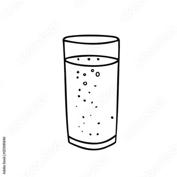 Fototapeta Tall Glass with Water with Bubbles or a Fizzy Drink. A Black and white outline drawing. Minimalist style illustration in Doodle Style isolated on a background. Ideal for beverage branding, restaurant