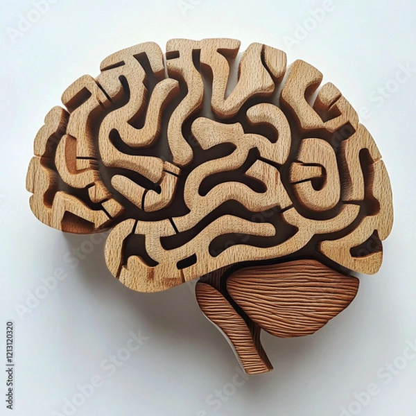 Obraz A creative wooden sculpture of a human brain designed as a maze