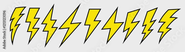 Fototapeta background with lines Back and yellow lightning bolt. Thunderbolt icon in png. Yellow and black charge symbol. Thunderbolt symbol. Energy symbol Lightning, electric power vector logo design element. 