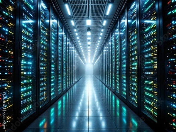 Obraz Server room with illuminated racks