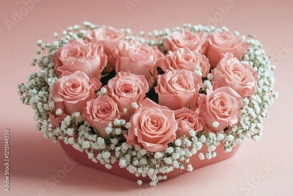 Fototapeta Enchanting Display of Delicate Pink Roses in a Romantic Setting, Perfect for Valentine's Day or Anniversary Gifts