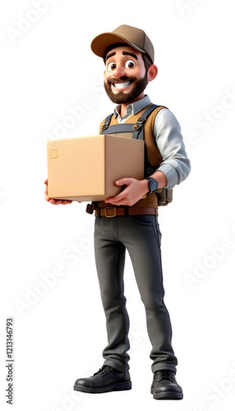 Obraz Happy Delivery Man with Package transparent background