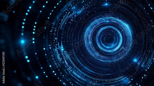Fototapeta Digital abstract pattern with blue glowing circles