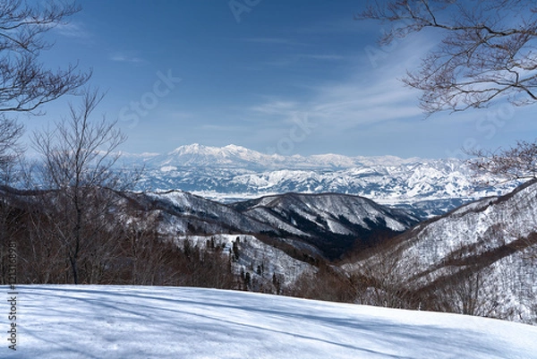 Obraz 冬の妙高山と火打山　山スキー　野沢温泉〜馬曲温泉ルートより