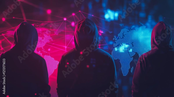 Fototapeta Hacker are planning to hack and attack networks and cyber security systems.team people innovation connection of line from nail node to node on map background , networking concept