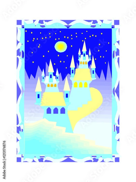 Fototapeta fairy tale castle on the night vector illustration