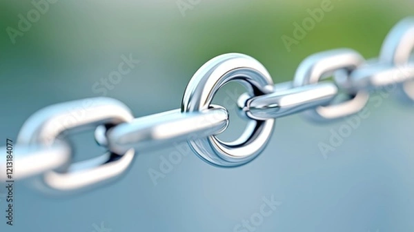 Fototapeta Close-up of interconnected metal chain links; blurred background