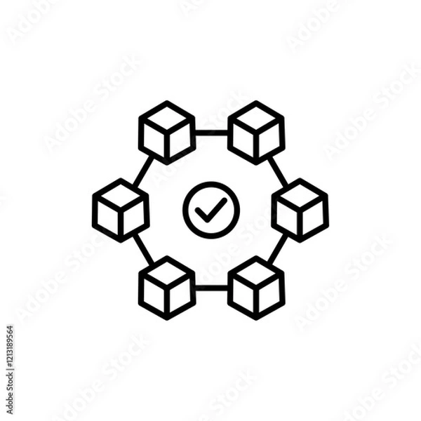 Fototapeta Blockchain technology icon black and white vector sign