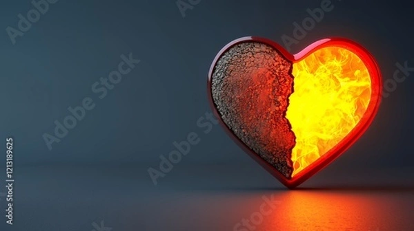 Fototapeta Broken Heart: A Fiery Split in Two
