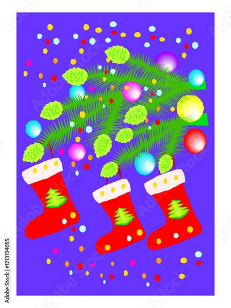 Fototapeta Christmas Tree and Stockings vector clipart illustration