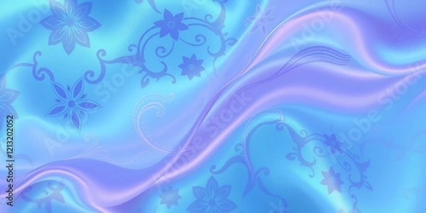 Fototapeta Abstract blue wave pattern with floral elements and soft light design