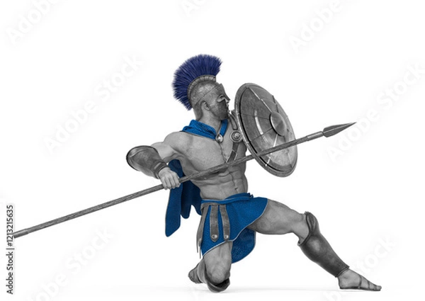 Fototapeta ancient warrior is kneeled in attack side view