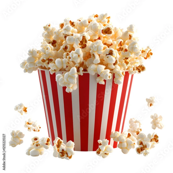 Fototapeta Fluffy 3D Cartoon Popcorn Bucket on transparent background