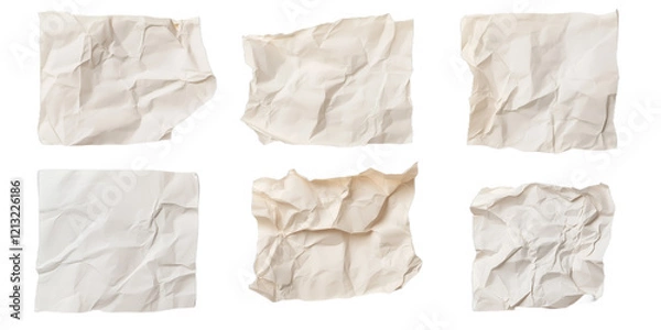 Fototapeta Set of crumpled paper on transparent background 