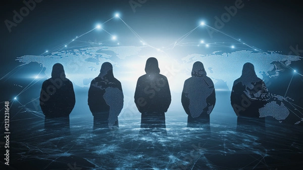 Fototapeta Hacker are planning to hack and attack networks and cyber security systems.team people innovation connection of line from nail node to node on map background , networking concept