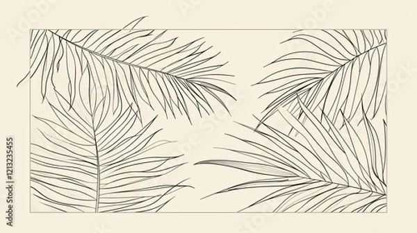 Fototapeta Elegant Palm Leaves Palm Tree Line Art Illustration Set