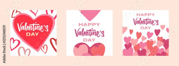 Fototapeta Hand-lettered Valentine's Day card with romantic heart accents in warm red and purple tones, ideal for invitations, greeting cards, or social media content