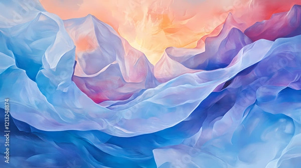 Fototapeta Vibrant showcasing abstract frosty ice texture with radiant blue picture. Arctic Desert. Illustration