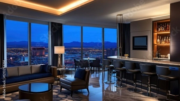 Fototapeta Luxury Penthouse Suite with Stunning Night View of Las Vegas