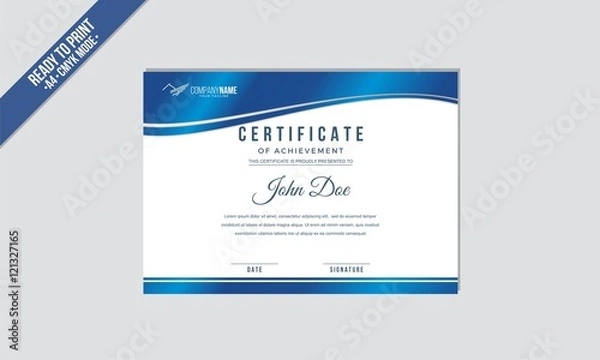 Fototapeta Elegant Certificate decorated template indigo blue shapes and golden bluish lines vector