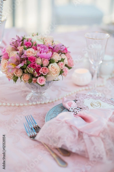 Obraz Table setting at a luxury wedding decorated with composition of